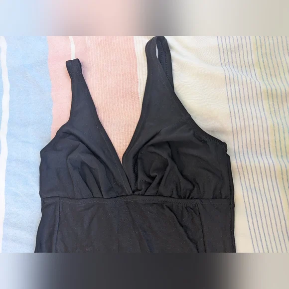 Black V-Neck Low Back One Piece Bathing suit - Picture 3 of 11